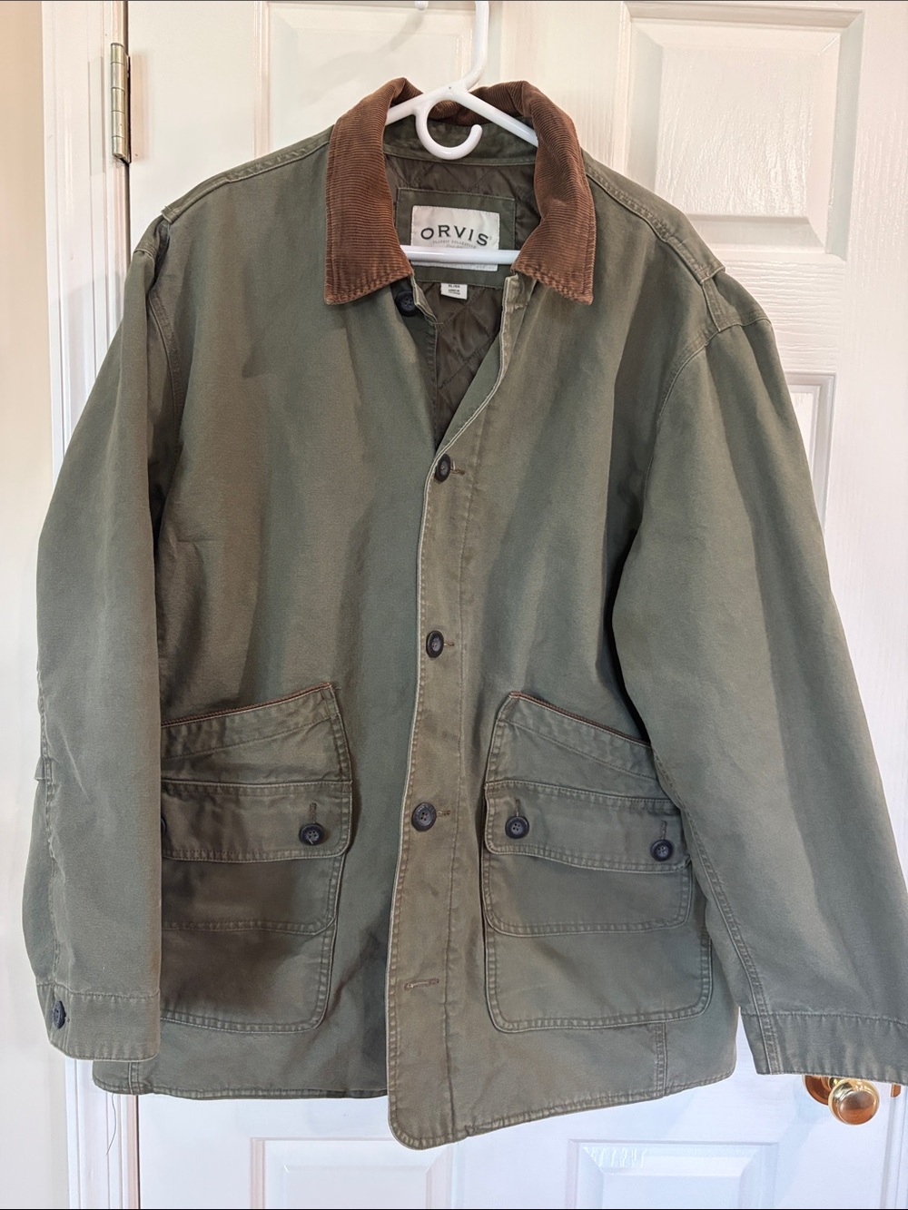 Orvis Olive Field Jacket with Brown Corduroy Collar